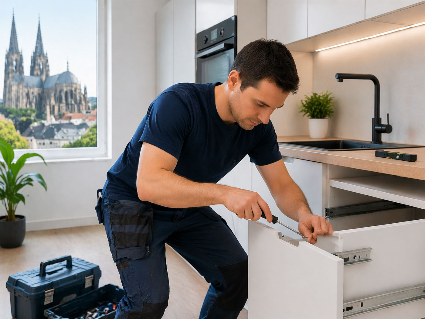 Küchenmonteur bei der Arbeit in Aachen